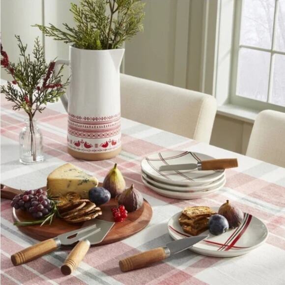 Hearth & Hand Magnolia Set of 2 Plaid Appetizer Plates Black Red Holidays NEW - Picture 3 of 11